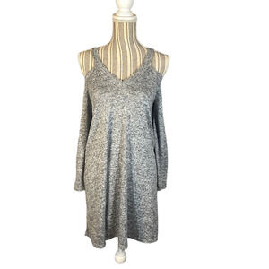 Charlotte Russe Gray Cold Shoulder Dress Women Stretch V-Neck Long Sleeve Sz XS